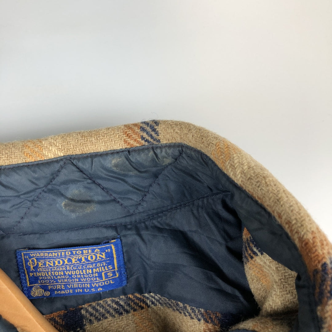 Vintage 1970'S Pendleton Check Pattern Wool Shirt, Made in USA, Men's Size Small wool Beige type Vintage Second Hand