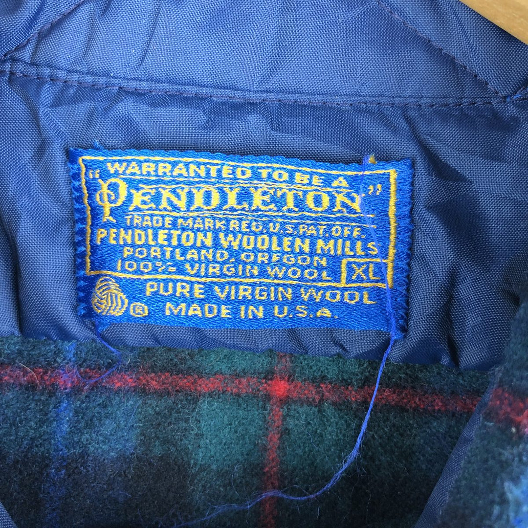 Vintage 70'S Pendleton Check Pattern Wool Shirt Made in USA Men's XL wool Green type dark green Vintage Second Hand