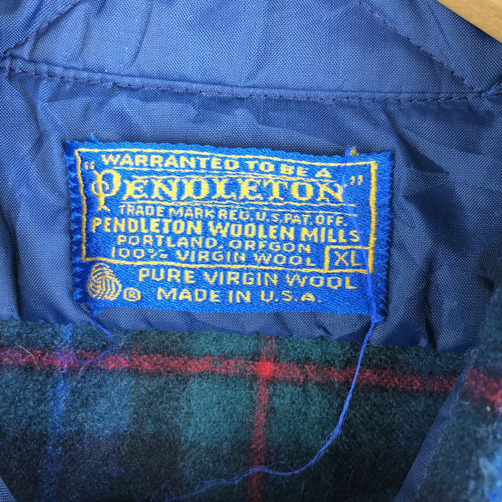 Vintage 70'S Pendleton Check Pattern Wool Shirt Made in USA Men's XL wool Green type dark green Vintage Second Hand