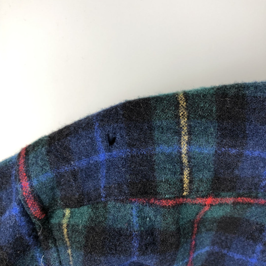 Vintage 70'S Pendleton Check Pattern Wool Shirt Made in USA Men's XL wool Green type dark green Vintage Second Hand