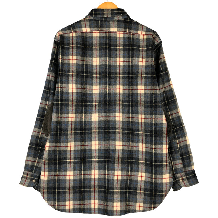 Vintage 70'S Pendleton Check Pattern Wool Shirt Made in USA Men's L wool gray type Vintage Second Hand