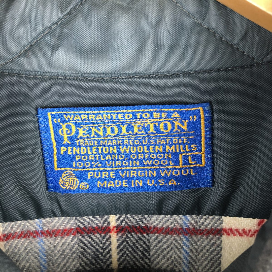 Vintage 70'S Pendleton Check Pattern Wool Shirt Made in USA Men's L wool gray type Vintage Second Hand