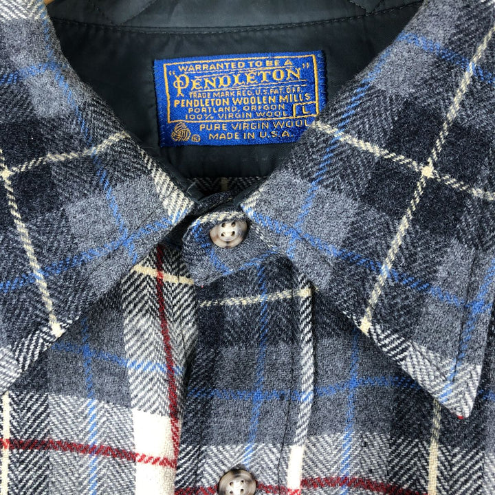 Vintage 70'S Pendleton Check Pattern Wool Shirt Made in USA Men's L wool gray type Vintage Second Hand
