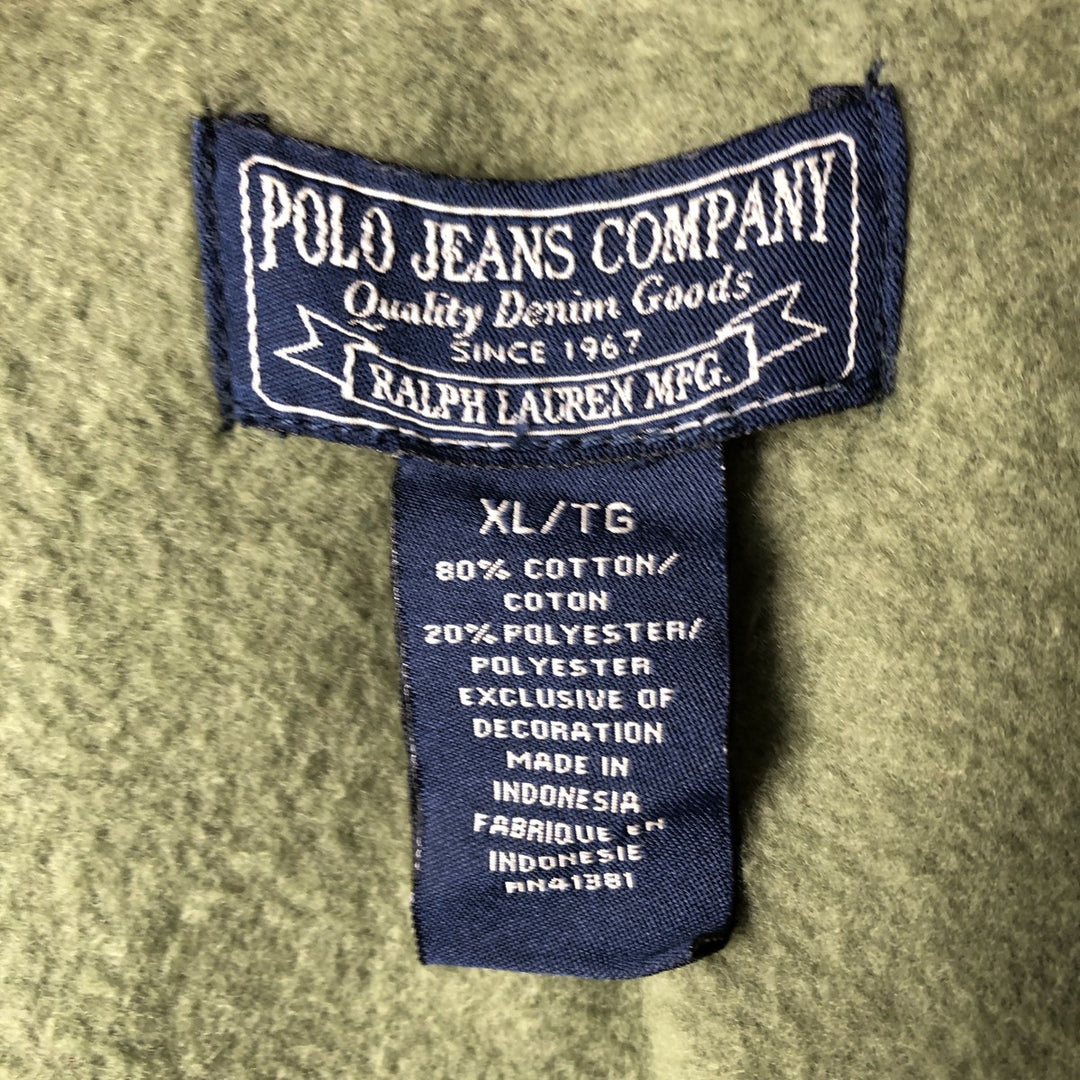 Ralph Lauren Polo Jeans Company full-zip sweatshirt hoodie, men's size XL cotton green type yellow green Vintage Second Hand
