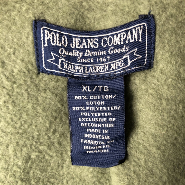 Ralph Lauren Polo Jeans Company full-zip sweatshirt hoodie, men's size XL cotton green type yellow green Vintage Second Hand