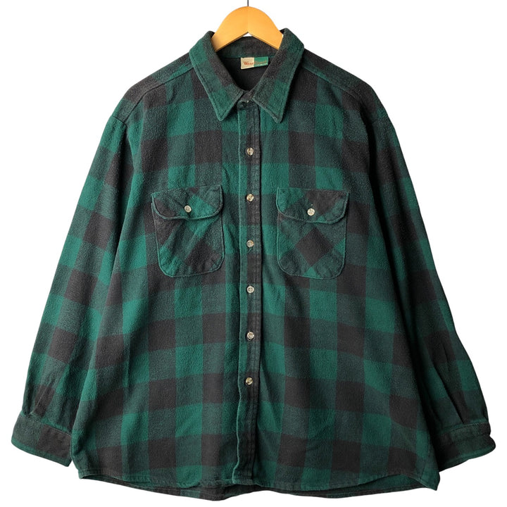 Wear Guard Long Sleeve Flannel Check Shirt, Made in USA, Men's XXL cotton Green type dark green Vintage Second Hand
