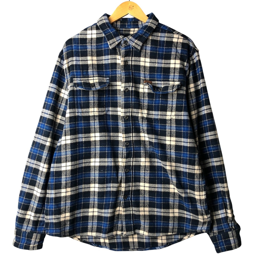 ORVIS Long Sleeve Flannel Check Shirt, Men's Size L cotton navy blue type Vintage Second Hand