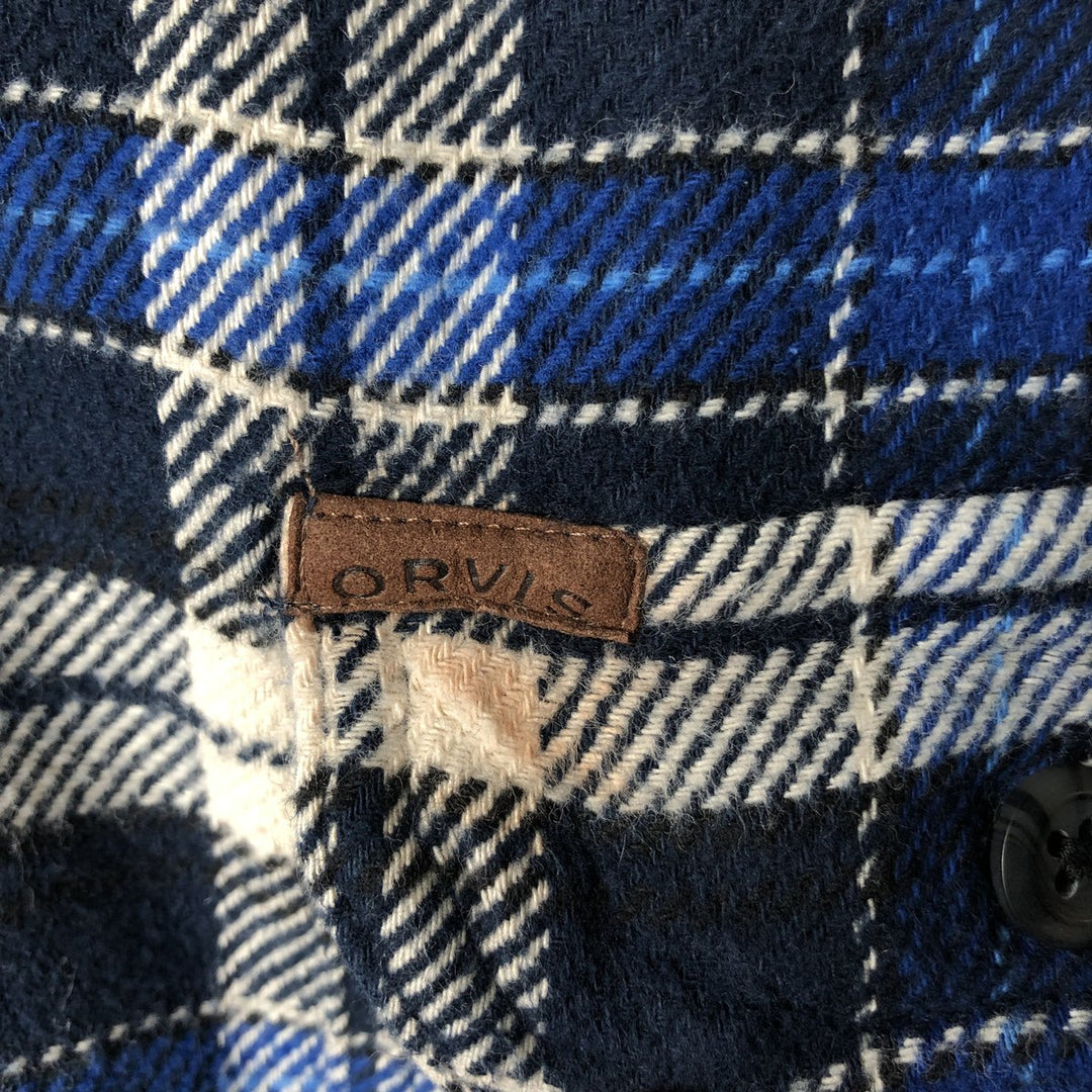 ORVIS Long Sleeve Flannel Check Shirt, Men's Size L cotton navy blue type Vintage Second Hand