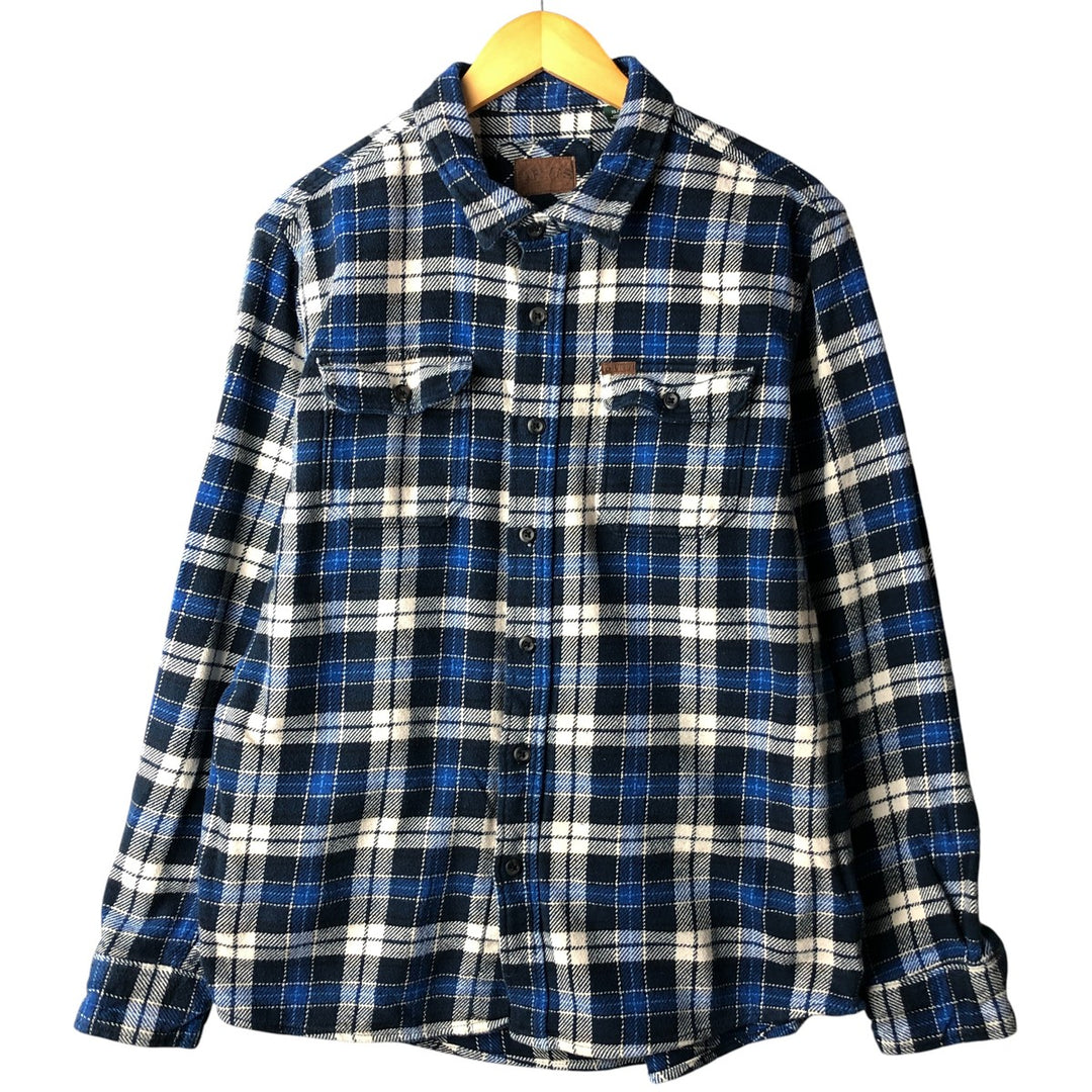 ORVIS Long Sleeve Flannel Check Shirt, Men's XL Size cotton navy blue type Vintage Second Hand