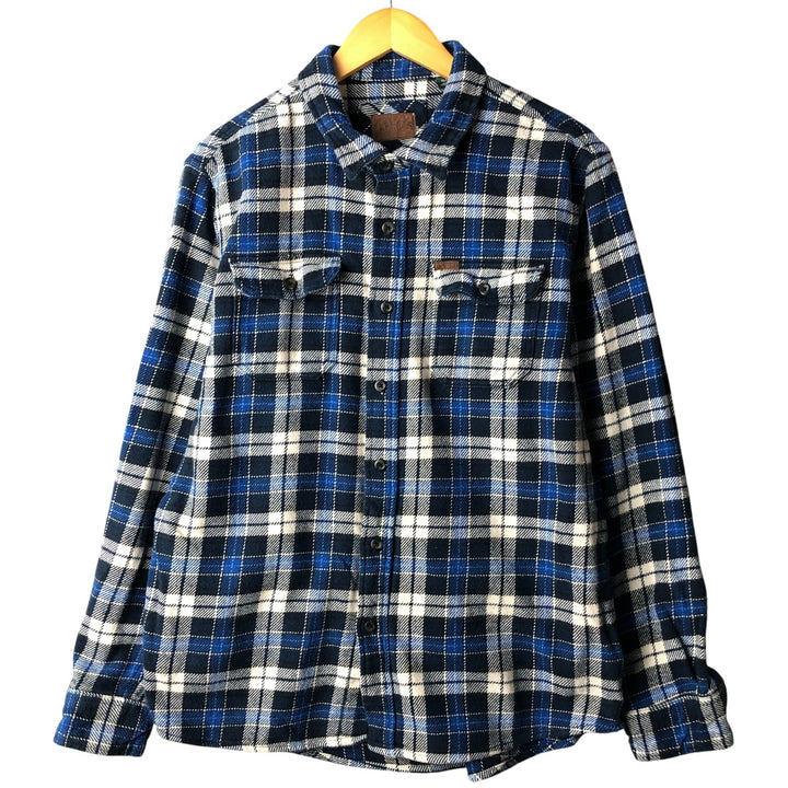 ORVIS Long Sleeve Flannel Check Shirt, Men's XL Size cotton navy blue type Vintage Second Hand