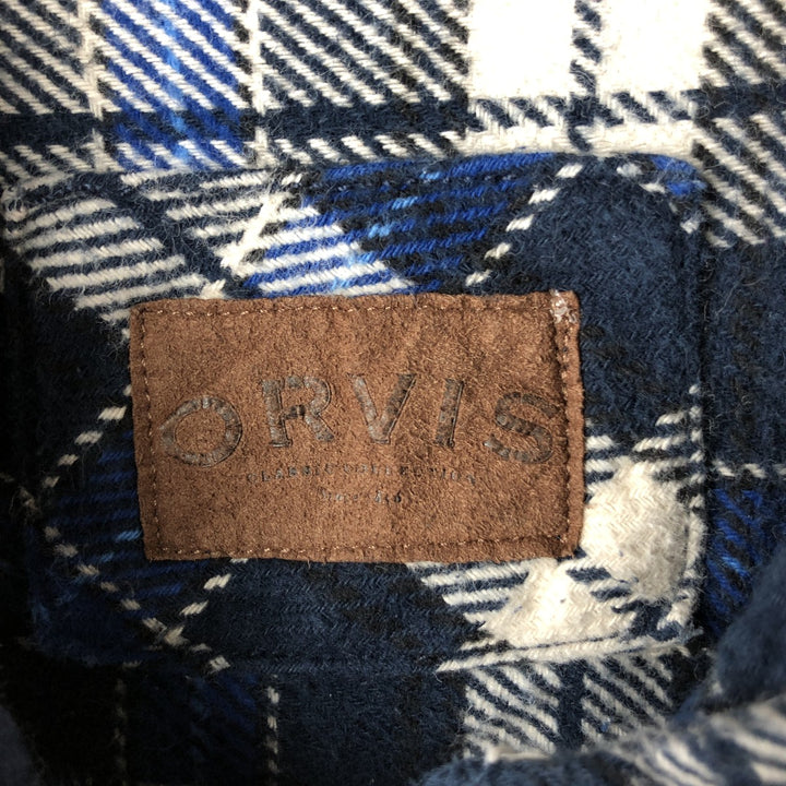 ORVIS Long Sleeve Flannel Check Shirt, Men's XL Size cotton navy blue type Vintage Second Hand