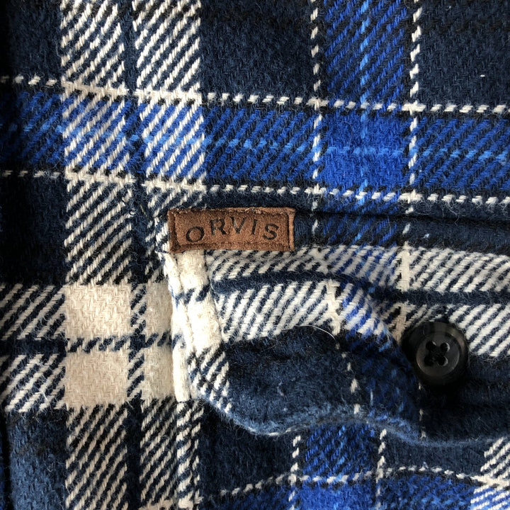 ORVIS Long Sleeve Flannel Check Shirt, Men's XL Size cotton navy blue type Vintage Second Hand
