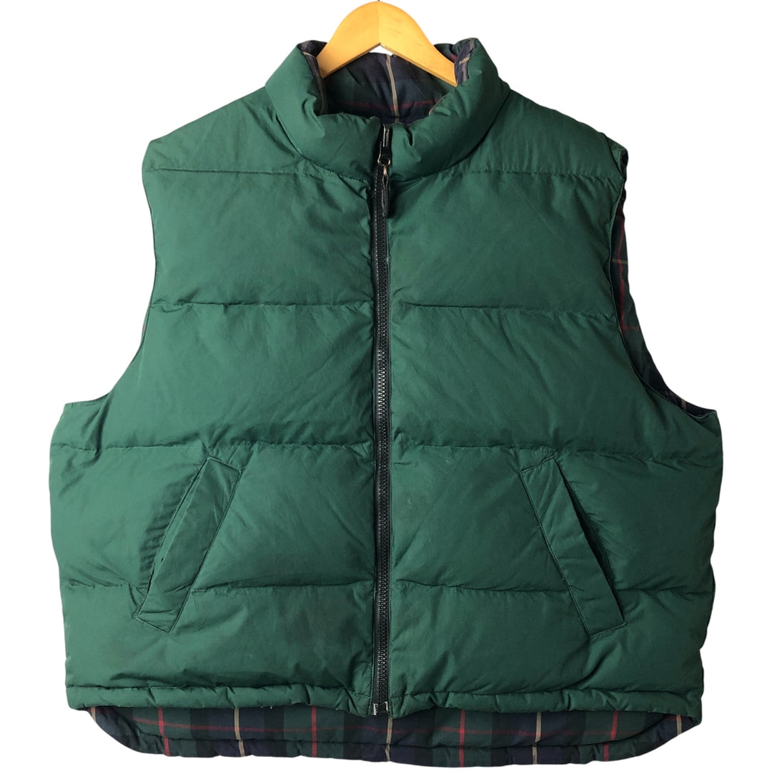 90s-00'S Eddie Bauer Check Pattern Reversible Goose Down Vest, Men's XL polyester green type Vintage Second Hand