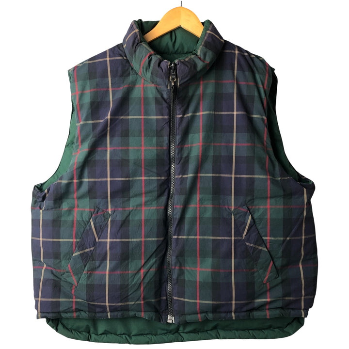 90s-00'S Eddie Bauer Check Pattern Reversible Goose Down Vest, Men's XL polyester green type Vintage Second Hand
