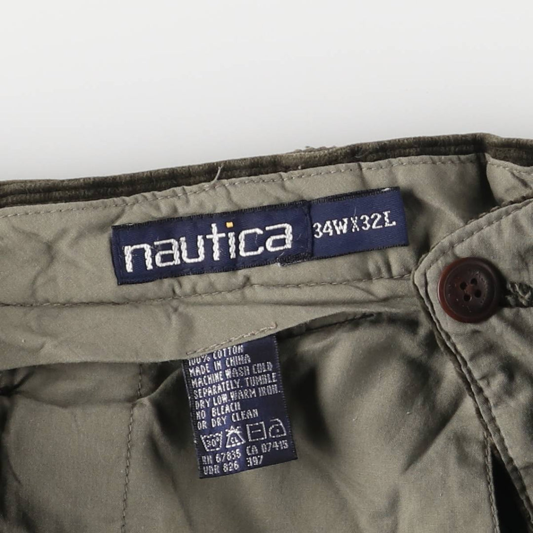 90'S NAUTICA Two-pleat Corduroy Pants for Men, W34, Vintage cotton Khaki type Vintage Second Hand