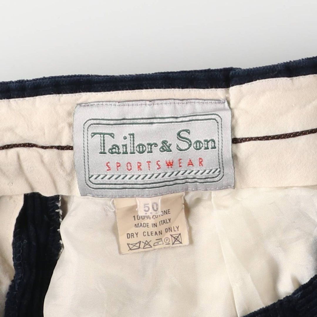 Tailor and Son Two-pleat Corduroy Pants, Made in Italy, Men's, Size W33 cotton navy blue type Vintage Second Hand