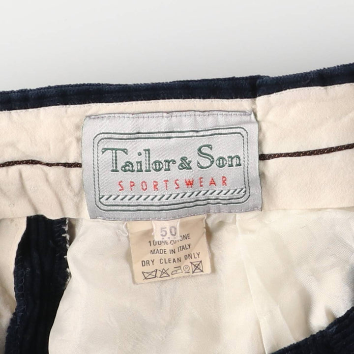 Tailor and Son Two-pleat Corduroy Pants, Made in Italy, Men's, Size W33 cotton navy blue type Vintage Second Hand