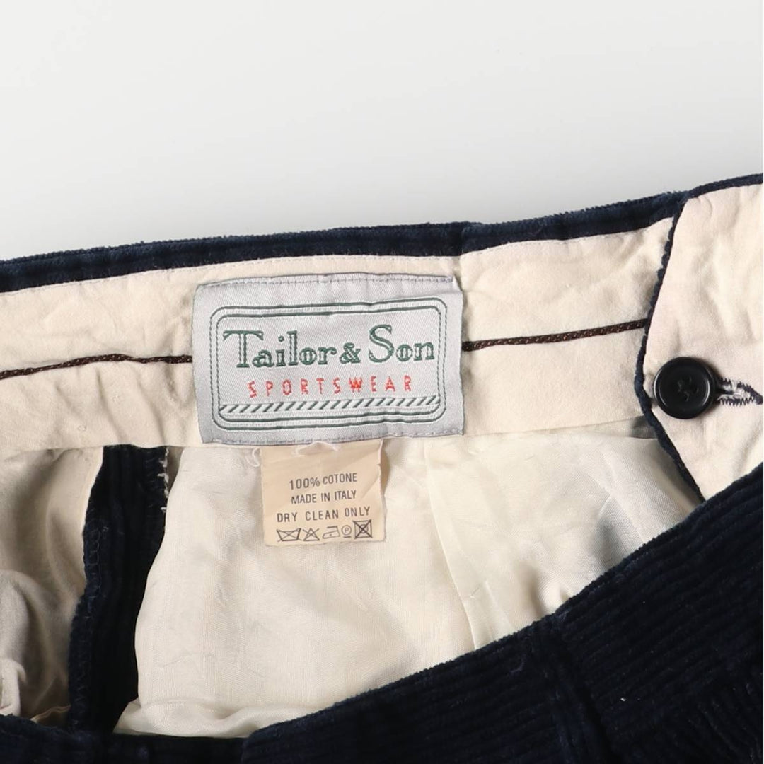 Tailor and Son Two-pleat Corduroy Pants, Made in Italy, Men's, Size W33 cotton navy blue type Vintage Second Hand