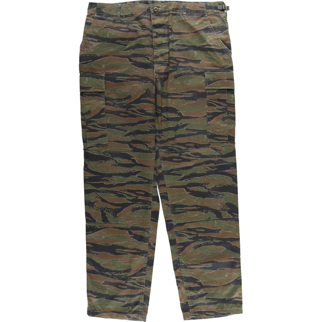 90'S Civilian PROPPER Camouflage Pattern Tiger Stripe Camo Double Knee Military Cargo Pants, Men's Size L, Vintage cotton green type Vintage Second Hand