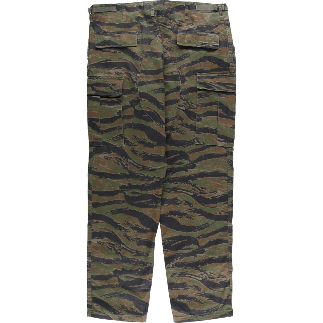 90'S Civilian PROPPER Camouflage Pattern Tiger Stripe Camo Double Knee Military Cargo Pants, Men's Size L, Vintage cotton green type Vintage Second Hand