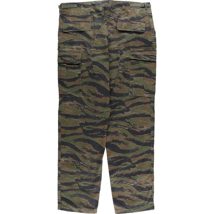 90'S Civilian PROPPER Camouflage Pattern Tiger Stripe Camo Double Knee Military Cargo Pants, Men's Size L, Vintage cotton green type Vintage Second Hand
