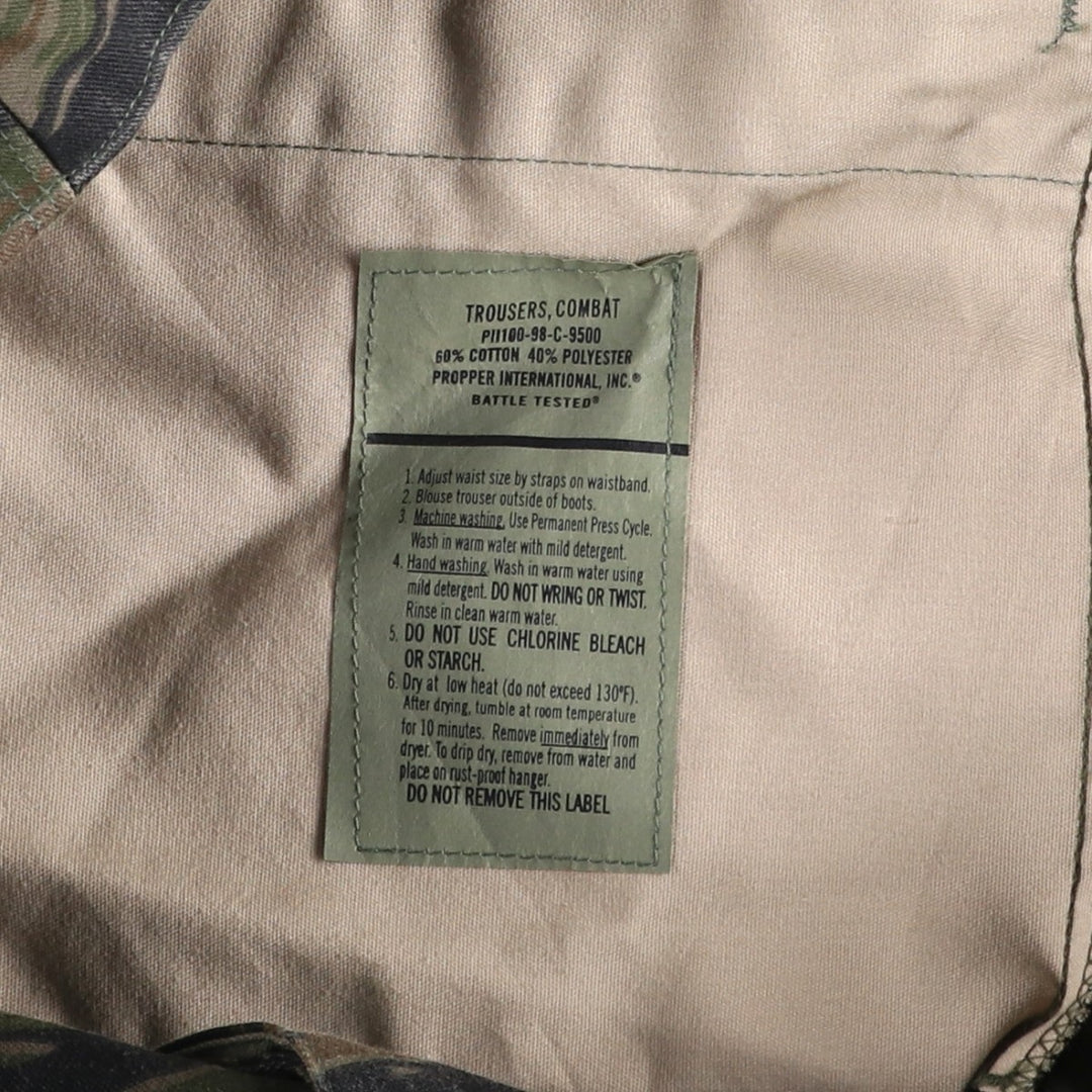 90'S Civilian PROPPER Camouflage Pattern Tiger Stripe Camo Double Knee Military Cargo Pants, Men's Size L, Vintage cotton green type Vintage Second Hand