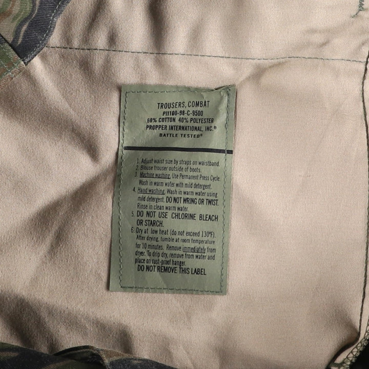 90'S Civilian PROPPER Camouflage Pattern Tiger Stripe Camo Double Knee Military Cargo Pants, Men's Size L, Vintage cotton green type Vintage Second Hand