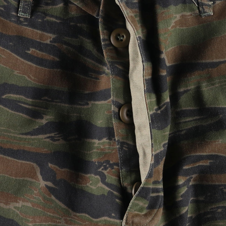 90'S Civilian PROPPER Camouflage Pattern Tiger Stripe Camo Double Knee Military Cargo Pants, Men's Size L, Vintage cotton green type Vintage Second Hand