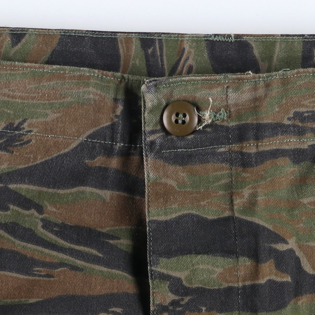 90'S Civilian PROPPER Camouflage Pattern Tiger Stripe Camo Double Knee Military Cargo Pants, Men's Size L, Vintage cotton green type Vintage Second Hand