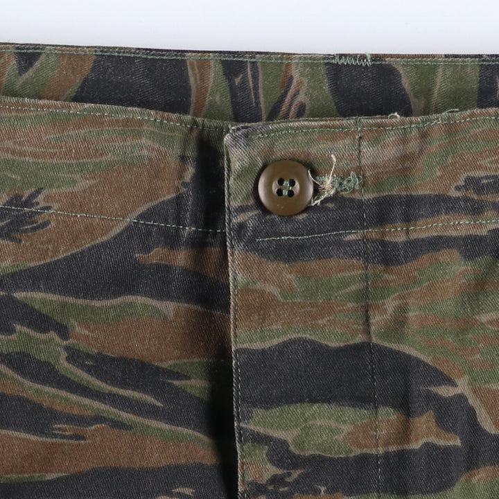 90'S Civilian PROPPER Camouflage Pattern Tiger Stripe Camo Double Knee Military Cargo Pants, Men's Size L, Vintage cotton green type Vintage Second Hand