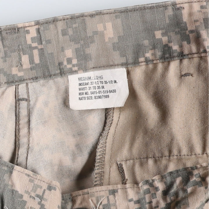 00'S US military genuine camouflage pattern ACU digital camo ripstop military cargo pants combat pants made in USA men's size M cotton Khaki type Vintage Second Hand