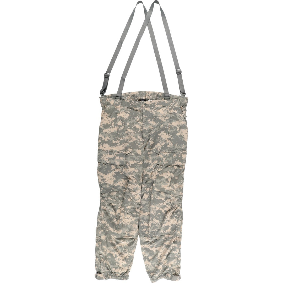 Oversized, authentic US military ECWCS Gen3 Level 5 Camouflage Pattern ACU Digital Camo Softshell Pants, Made in USA, Men's Size LR (equivalent to W41). Nylon Khaki type sage green Vintage Second Hand