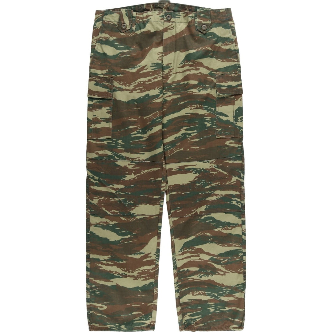 Greek Army Camouflage Pattern Ripstop Lizard Camo Military Cargo Pants, Combat Pants, Men's, Size W37 cotton Khaki type sage green Vintage Second Hand