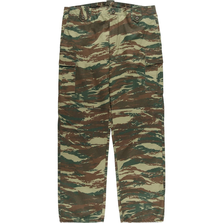 Greek Army Camouflage Pattern Ripstop Lizard Camo Military Cargo Pants, Combat Pants, Men's, Size W37 cotton Khaki type sage green Vintage Second Hand