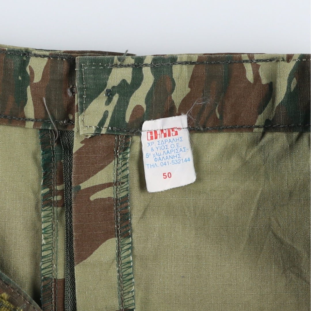 Greek Army Camouflage Pattern Ripstop Lizard Camo Military Cargo Pants, Combat Pants, Men's, Size W37 cotton Khaki type sage green Vintage Second Hand