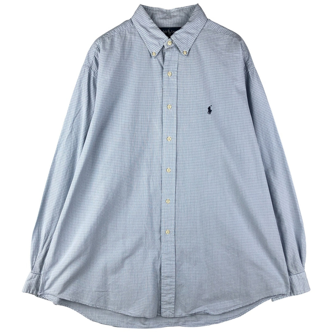 Ralph Lauren BLAKE long-sleeved button-down check shirt, men's size XL cotton Navy blue Vintage Second Hand