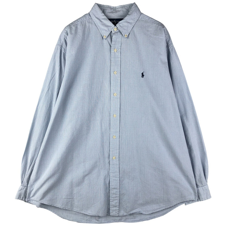 Ralph Lauren BLAKE long-sleeved button-down check shirt, men's size XL cotton Navy blue Vintage Second Hand