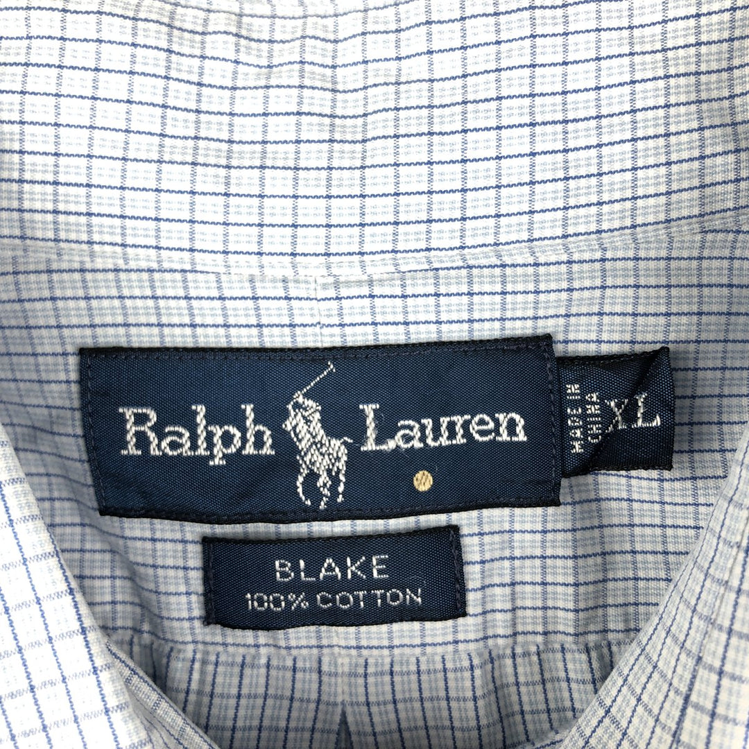 Ralph Lauren BLAKE long-sleeved button-down check shirt, men's size XL cotton Navy blue Vintage Second Hand