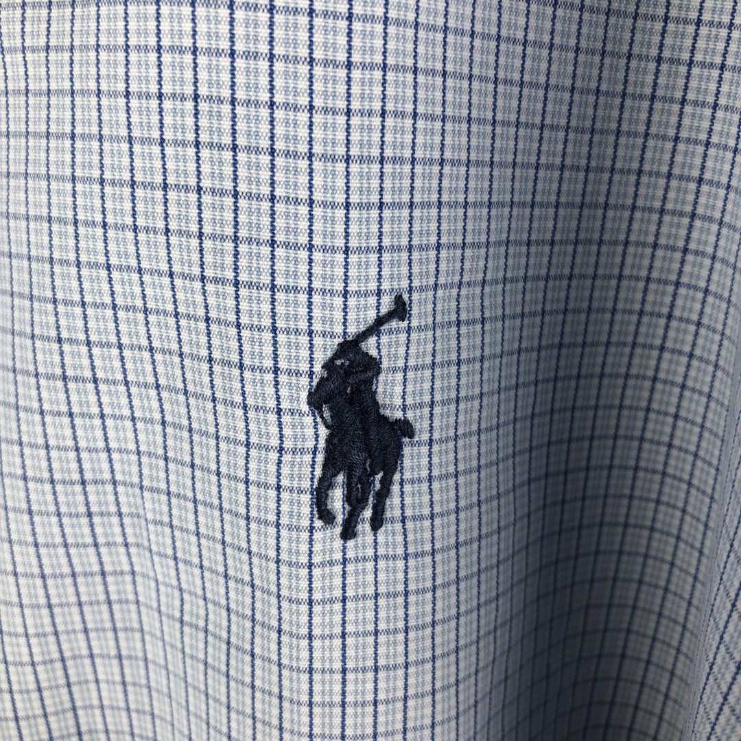 Ralph Lauren BLAKE long-sleeved button-down check shirt, men's size XL cotton Navy blue Vintage Second Hand