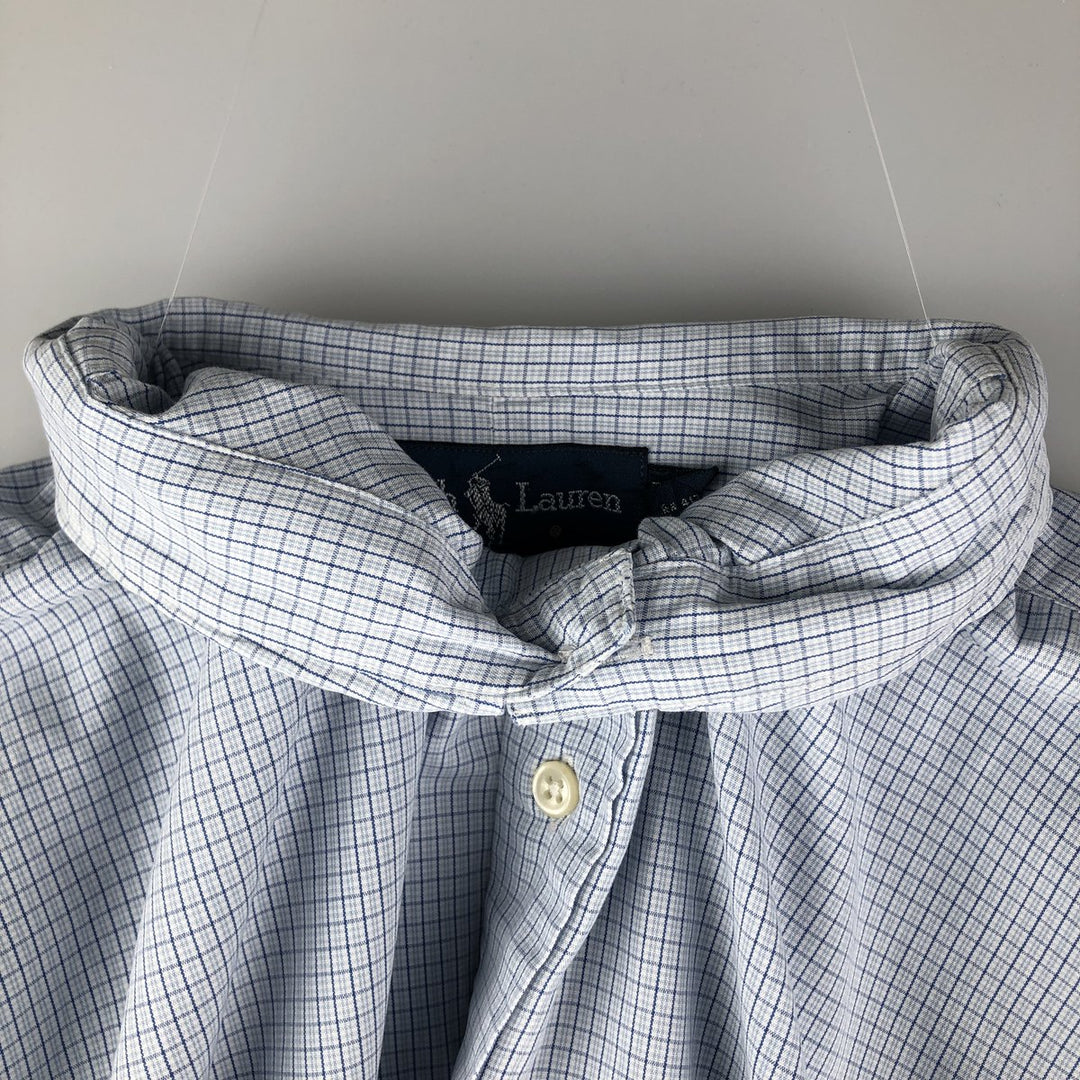 Ralph Lauren BLAKE long-sleeved button-down check shirt, men's size XL cotton Navy blue Vintage Second Hand