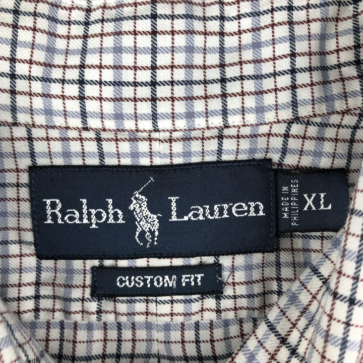 Ralph Lauren CUSTOM FIT long sleeve button down check shirt men's XL size cotton navy blue type Vintage Second Hand