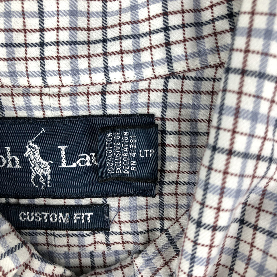 Ralph Lauren CUSTOM FIT long sleeve button down check shirt men's XL size cotton navy blue type Vintage Second Hand