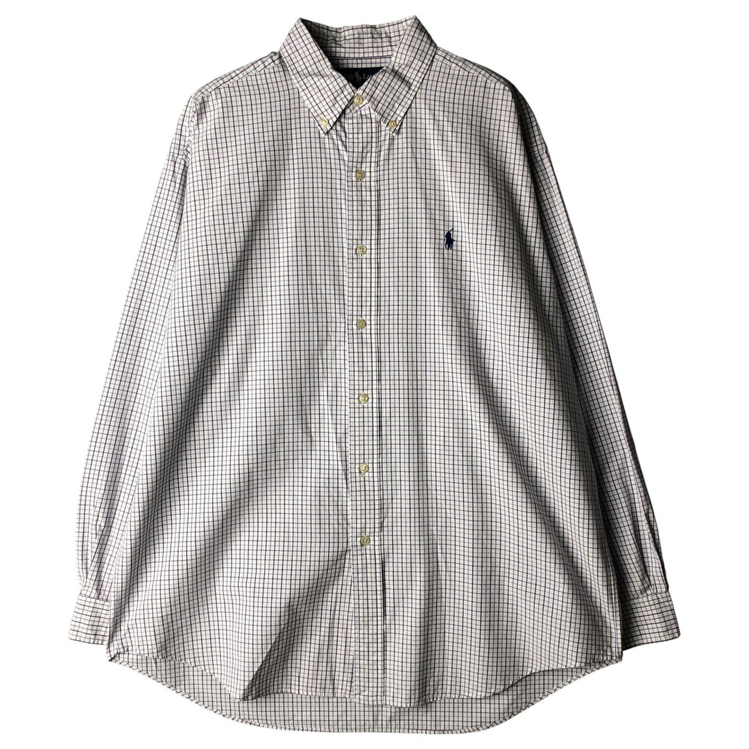 Ralph Lauren BLAKE long sleeve button down check shirt, men's size L cotton purple type Vintage Second Hand