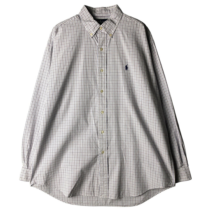 Ralph Lauren BLAKE long sleeve button down check shirt, men's size L cotton purple type Vintage Second Hand