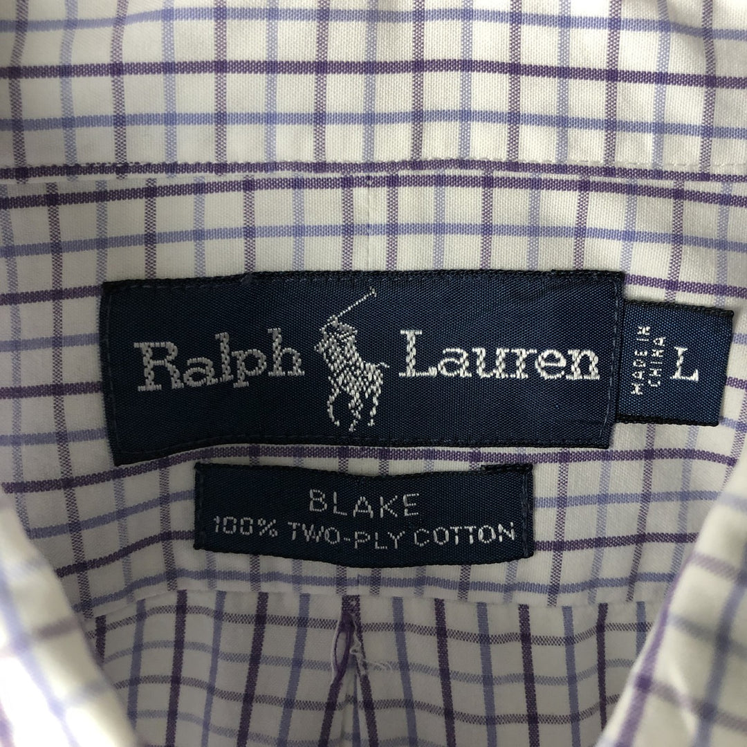 Ralph Lauren BLAKE long sleeve button down check shirt, men's size L cotton purple type Vintage Second Hand