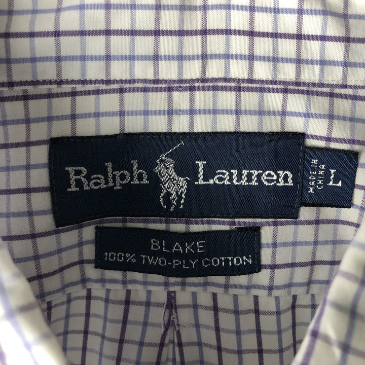 Ralph Lauren BLAKE long sleeve button down check shirt, men's size L cotton purple type Vintage Second Hand