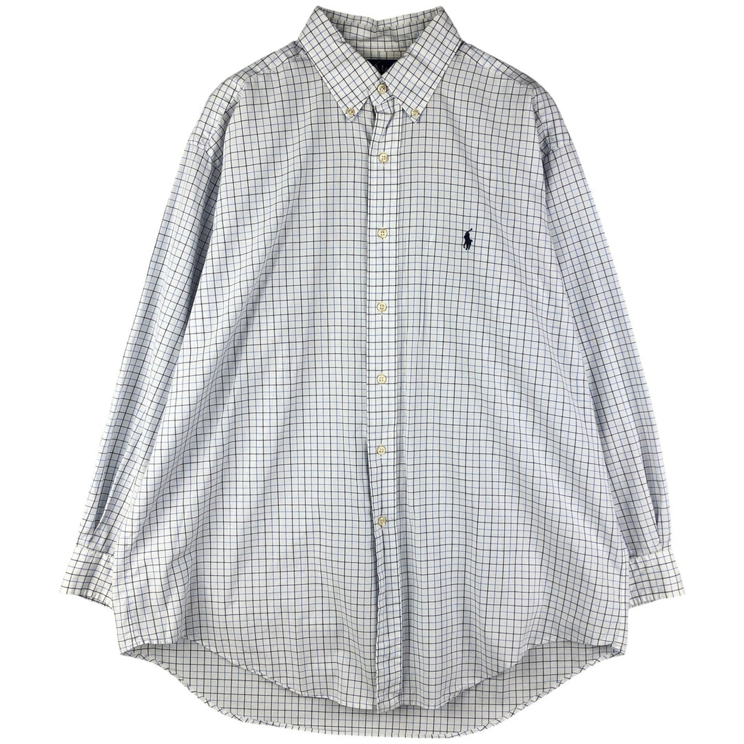 Ralph Lauren YARMOUTH Long Sleeve Button-Down Check Shirt, Men's Size L cotton navy blue type Vintage Second Hand