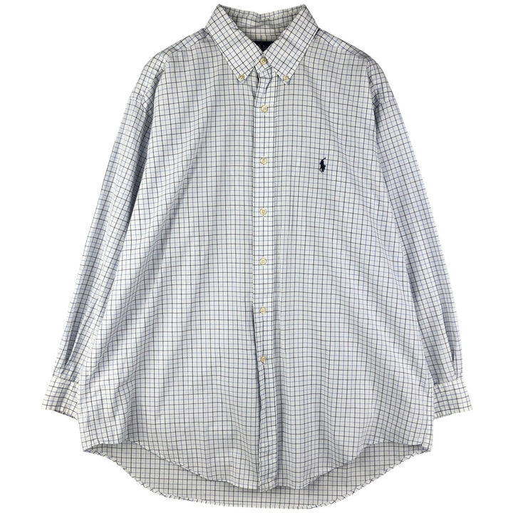 Ralph Lauren YARMOUTH Long Sleeve Button-Down Check Shirt, Men's Size L cotton navy blue type Vintage Second Hand