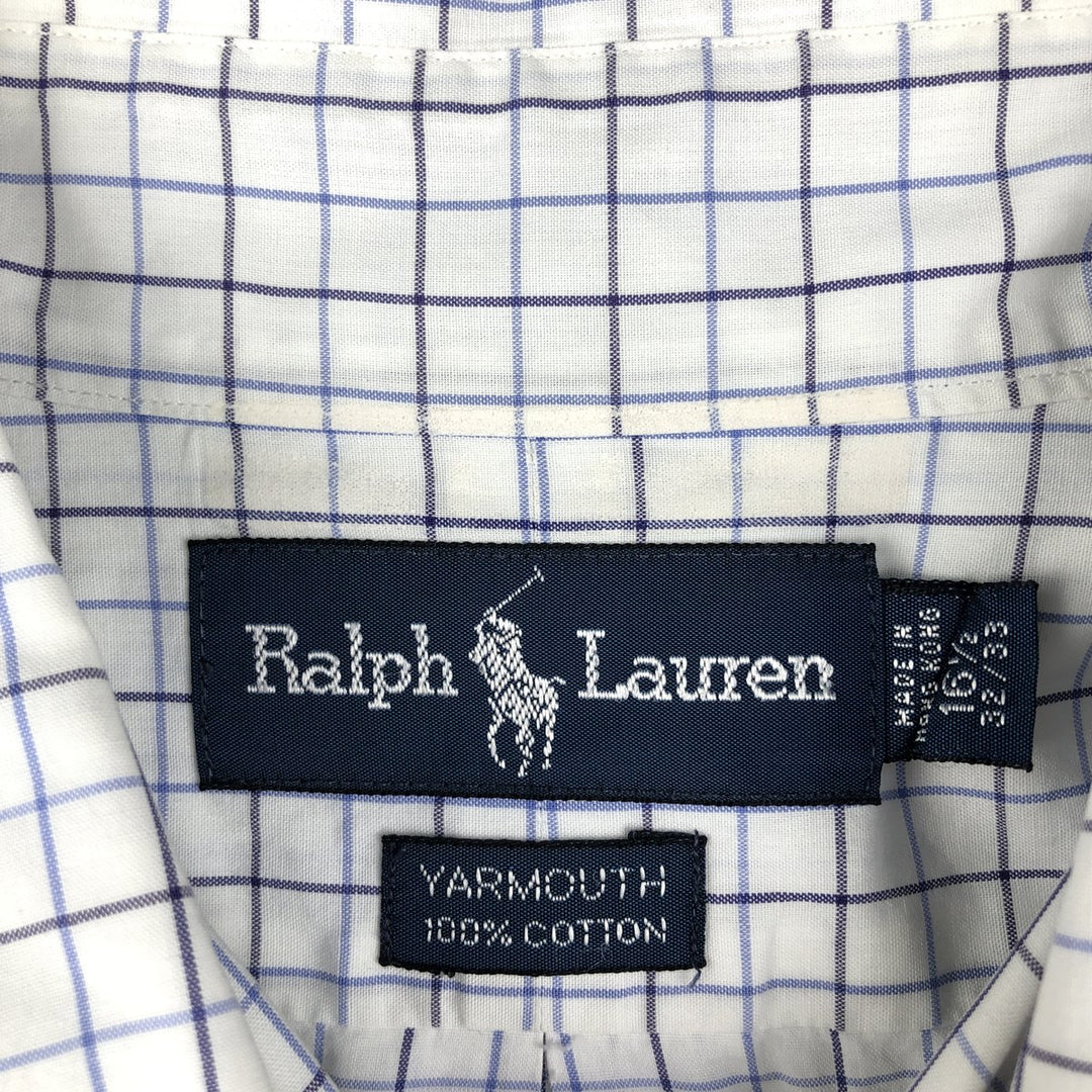 Ralph Lauren YARMOUTH Long Sleeve Button-Down Check Shirt, Men's Size L cotton navy blue type Vintage Second Hand