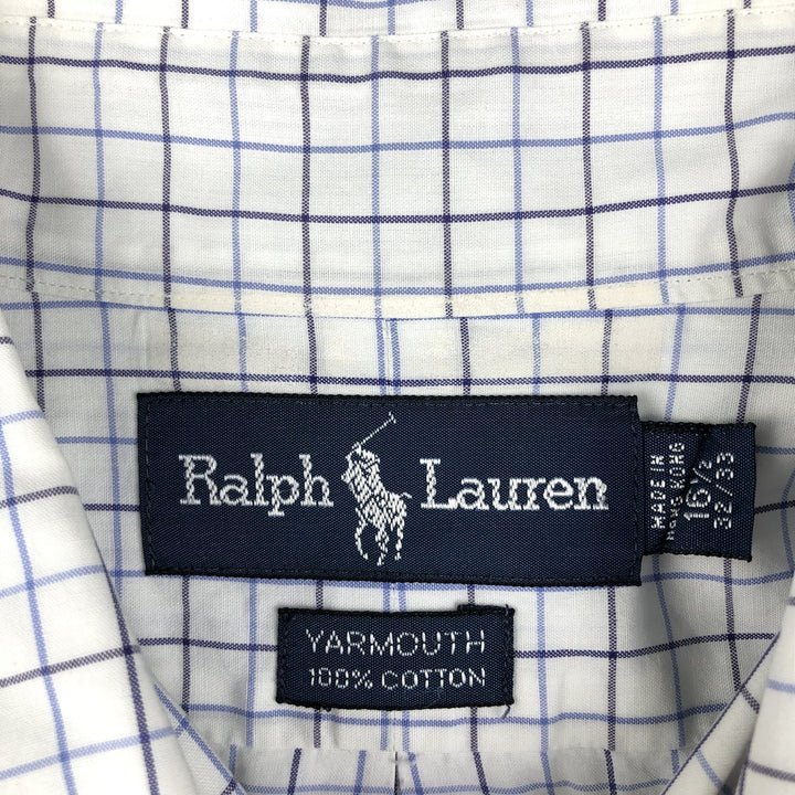 Ralph Lauren YARMOUTH Long Sleeve Button-Down Check Shirt, Men's Size L cotton navy blue type Vintage Second Hand